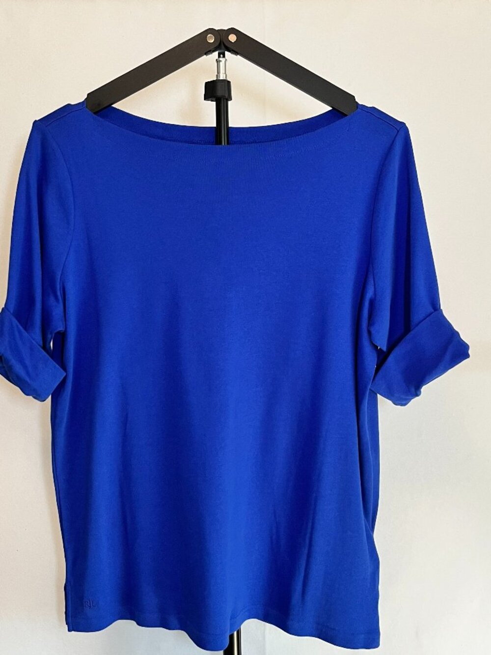 Womans Lauren Ralph Lauren Boat Neck Knit Top 1/2 Cuffed Sleeve Blue Cotton 1X